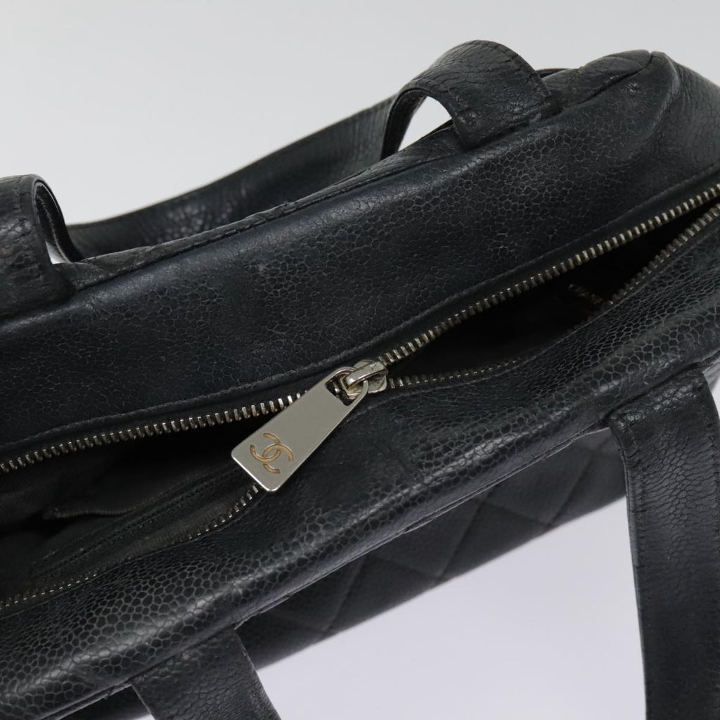 CHANEL Matelasse Hand Bag Caviar Skin Black Silver CC bs18836