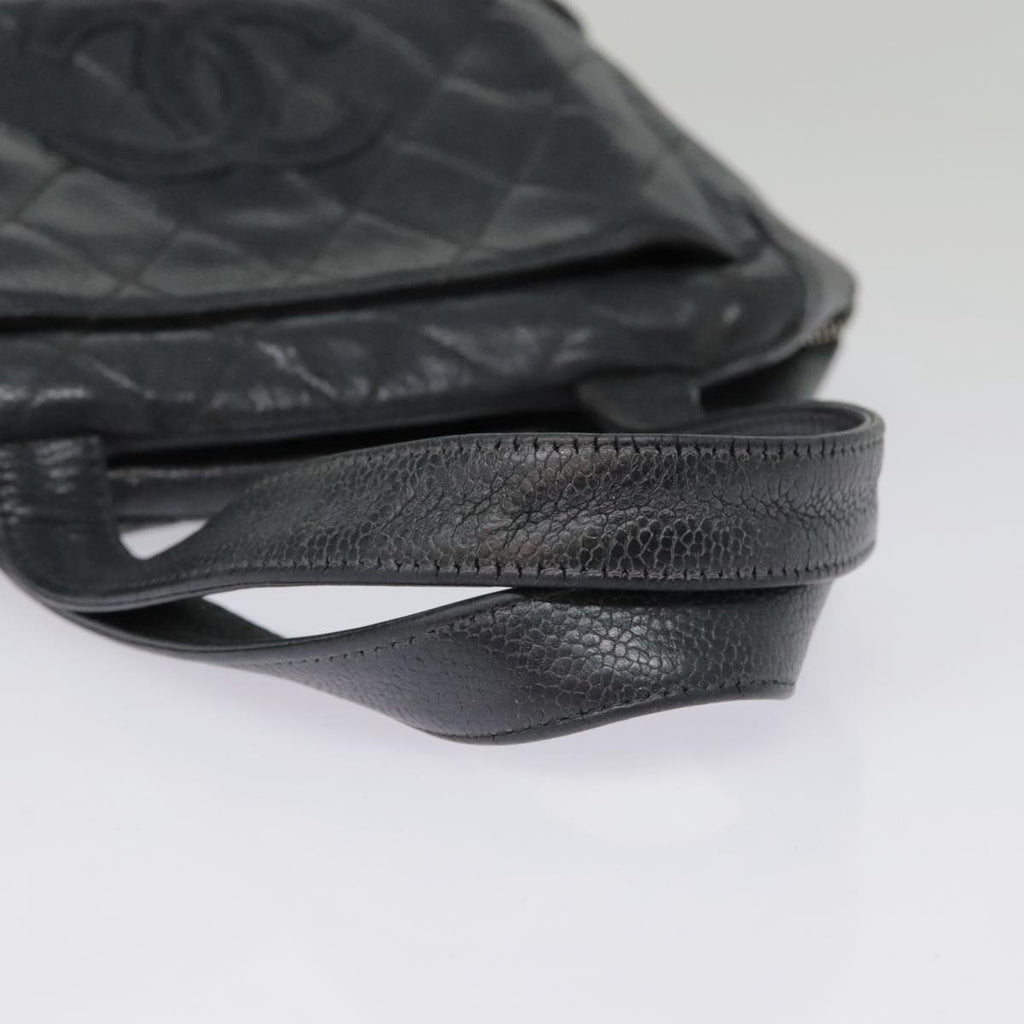 CHANEL Matelasse Hand Bag Caviar Skin Black Silver CC bs18836