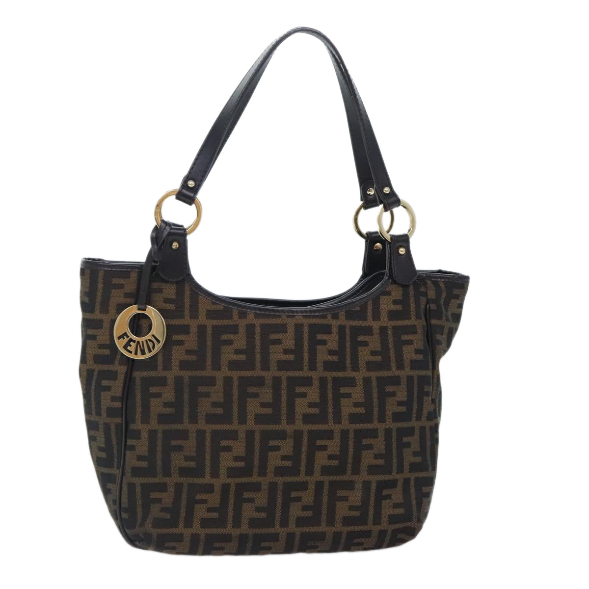 FENDI Zucca Canvas Tote Bag Brown Black gold bs18837
