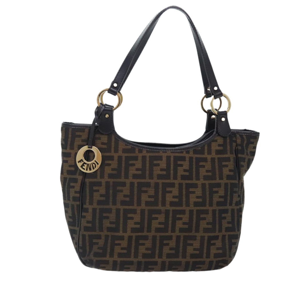 FENDI Zucca Canvas Tote Bag Brown Black gold bs18837