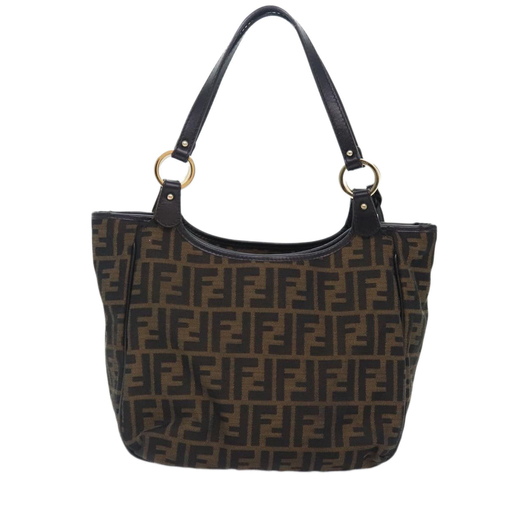 FENDI Zucca Canvas Tote Bag Brown Black gold bs18837