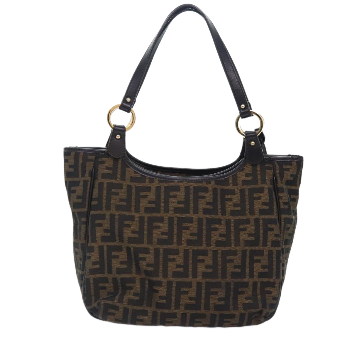 FENDI Zucca Canvas Tote Bag Brown Black gold bs18837