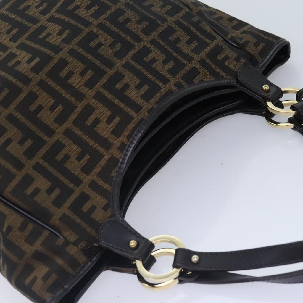 FENDI Zucca Canvas Tote Bag Brown Black gold bs18837