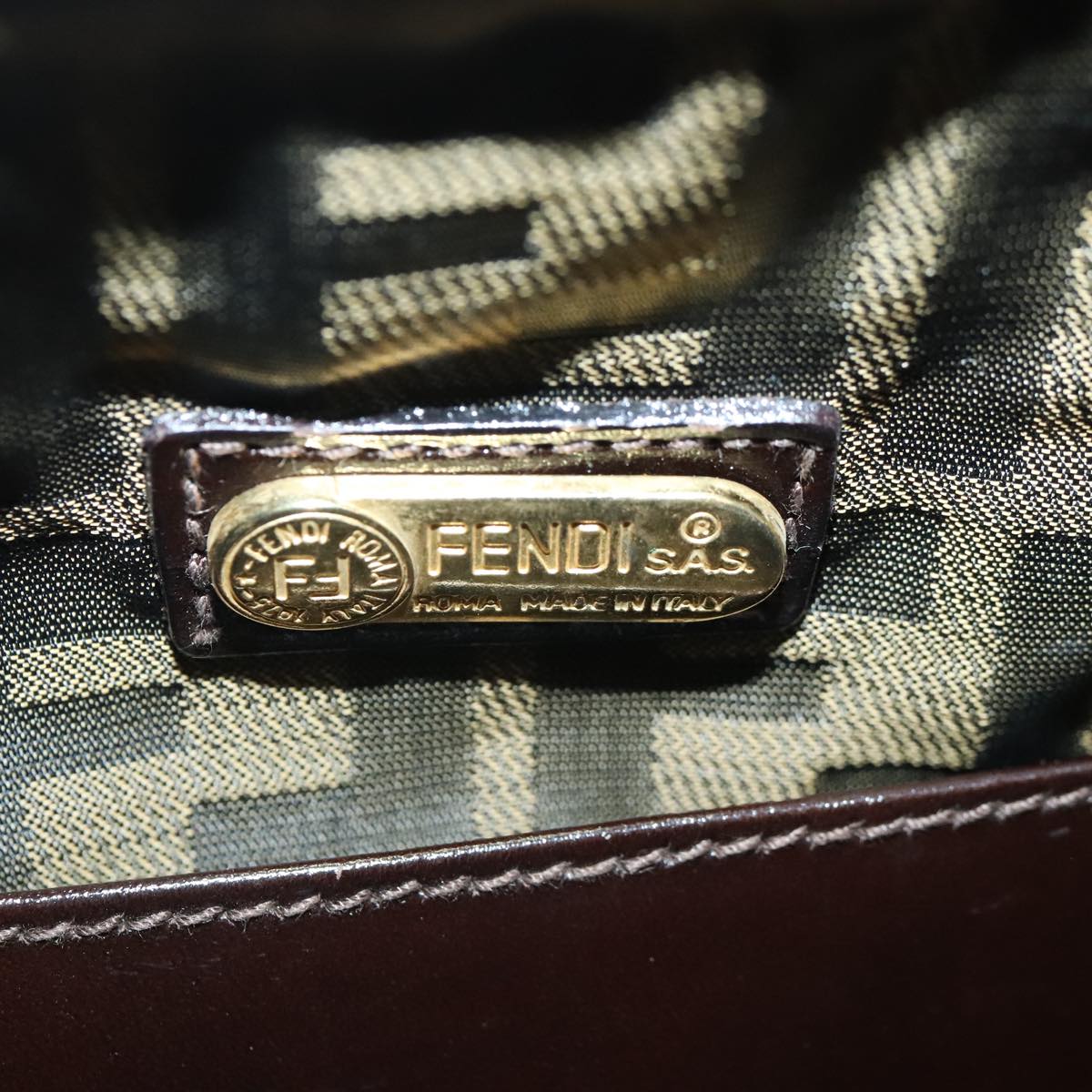 FENDI Hand Bag Wood Beige Gold bs18841