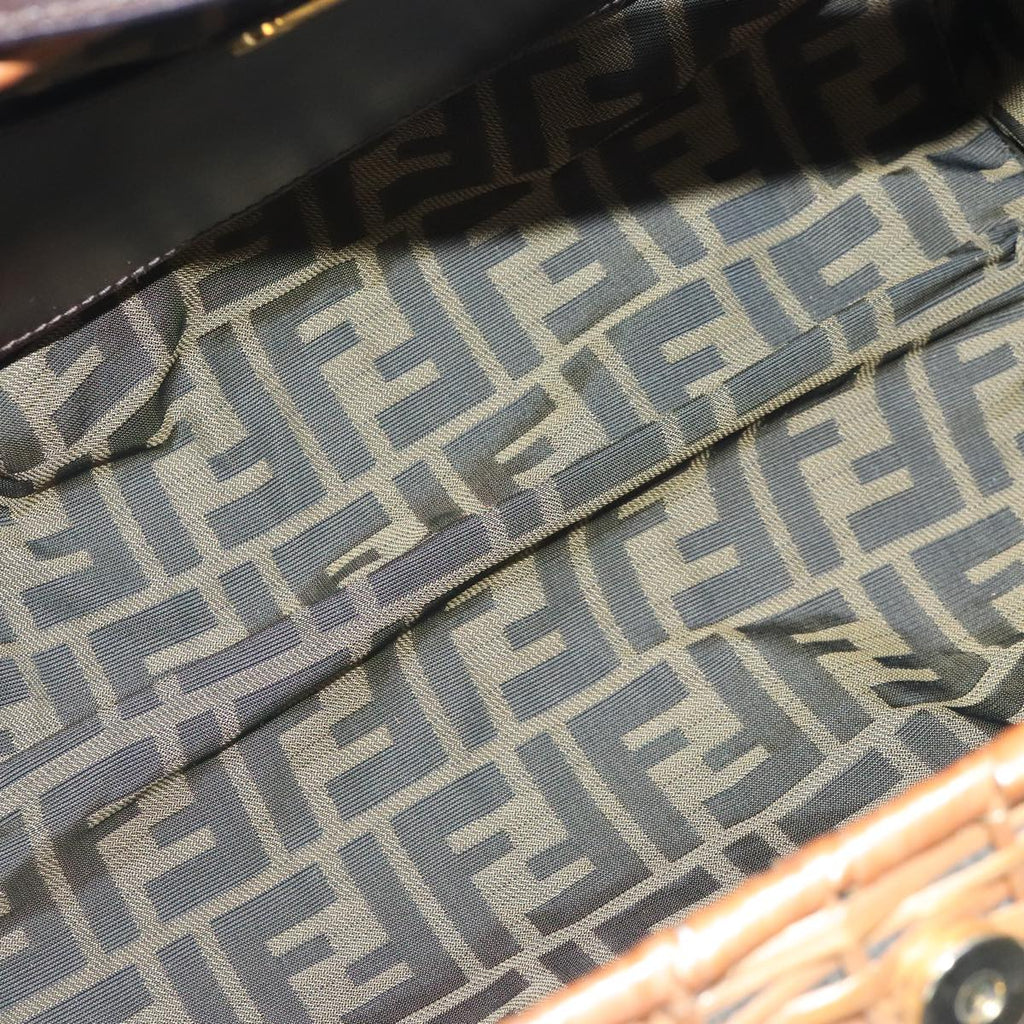 FENDI Hand Bag Wood Beige Gold bs18841