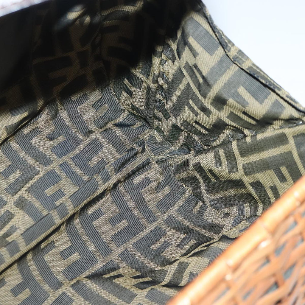 FENDI Hand Bag Wood Beige Gold bs18841