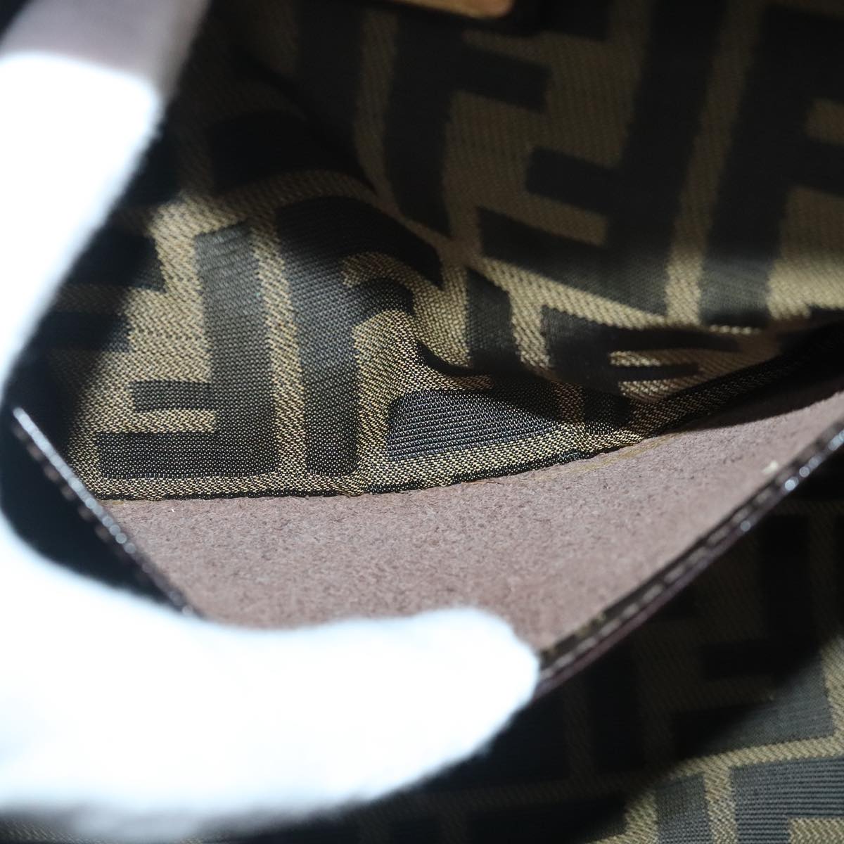 FENDI Hand Bag Wood Beige Gold bs18841