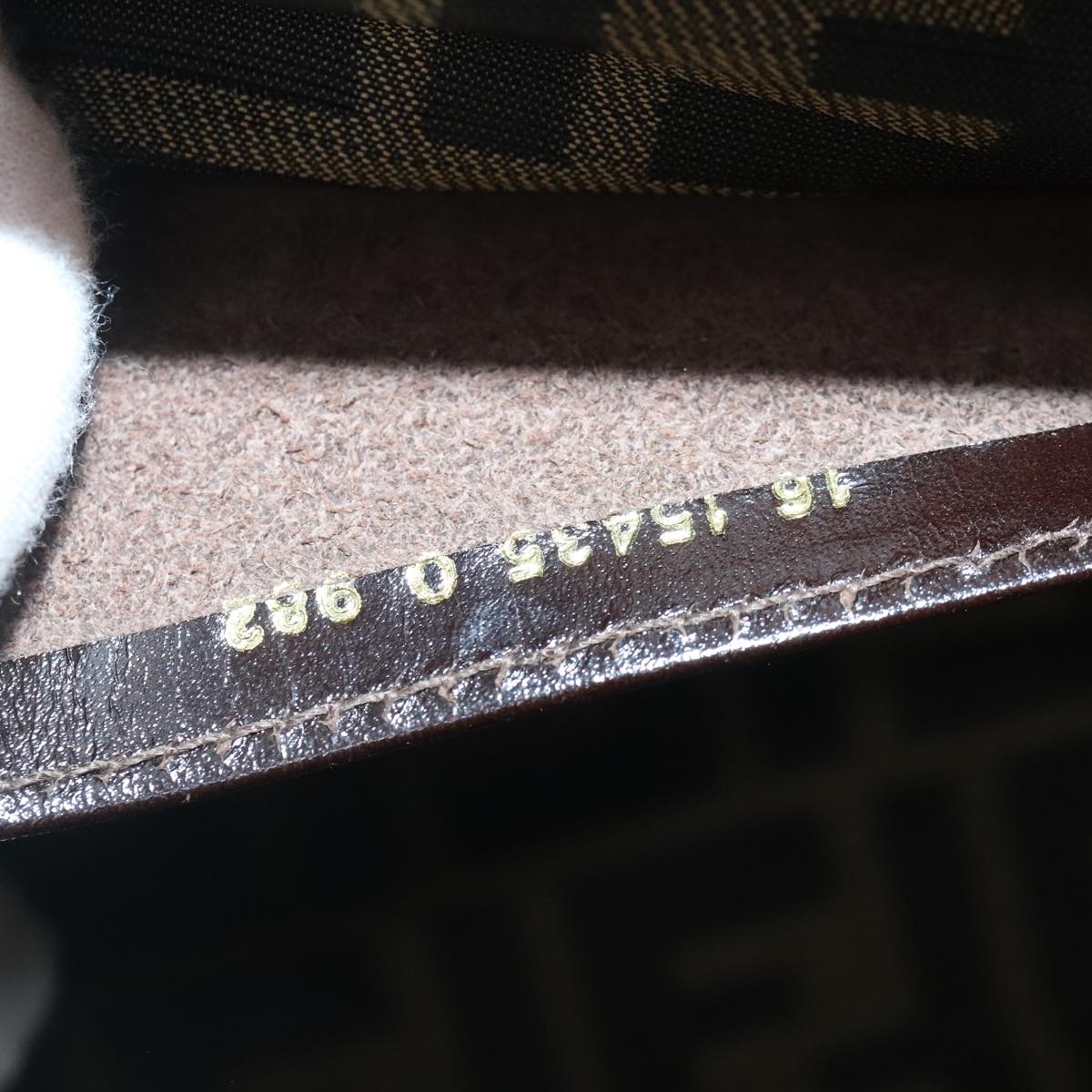 FENDI Hand Bag Wood Beige Gold bs18841