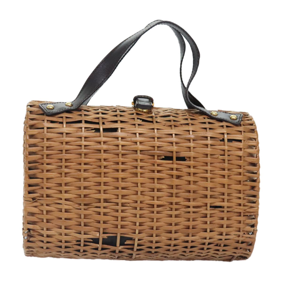 FENDI Hand Bag Wood Beige Gold bs18841