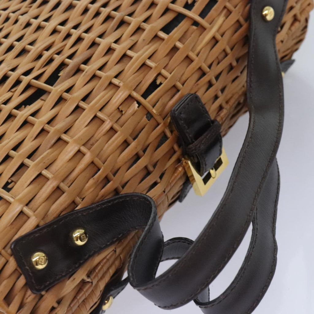 FENDI Hand Bag Wood Beige Gold bs18841