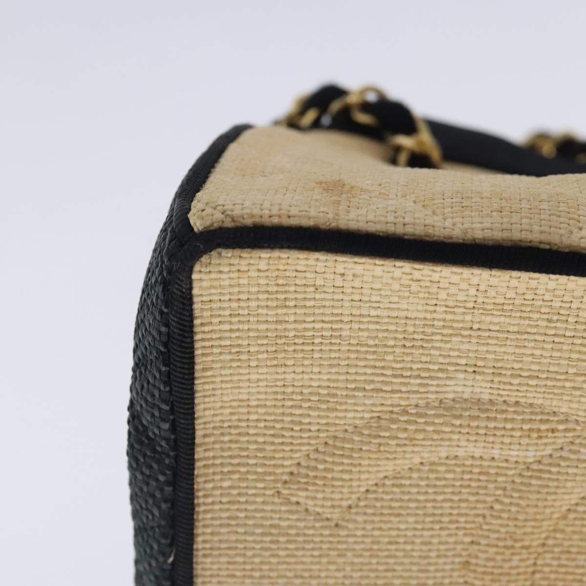 CHANEL Hand Bag straw Beige Black CC bs18882