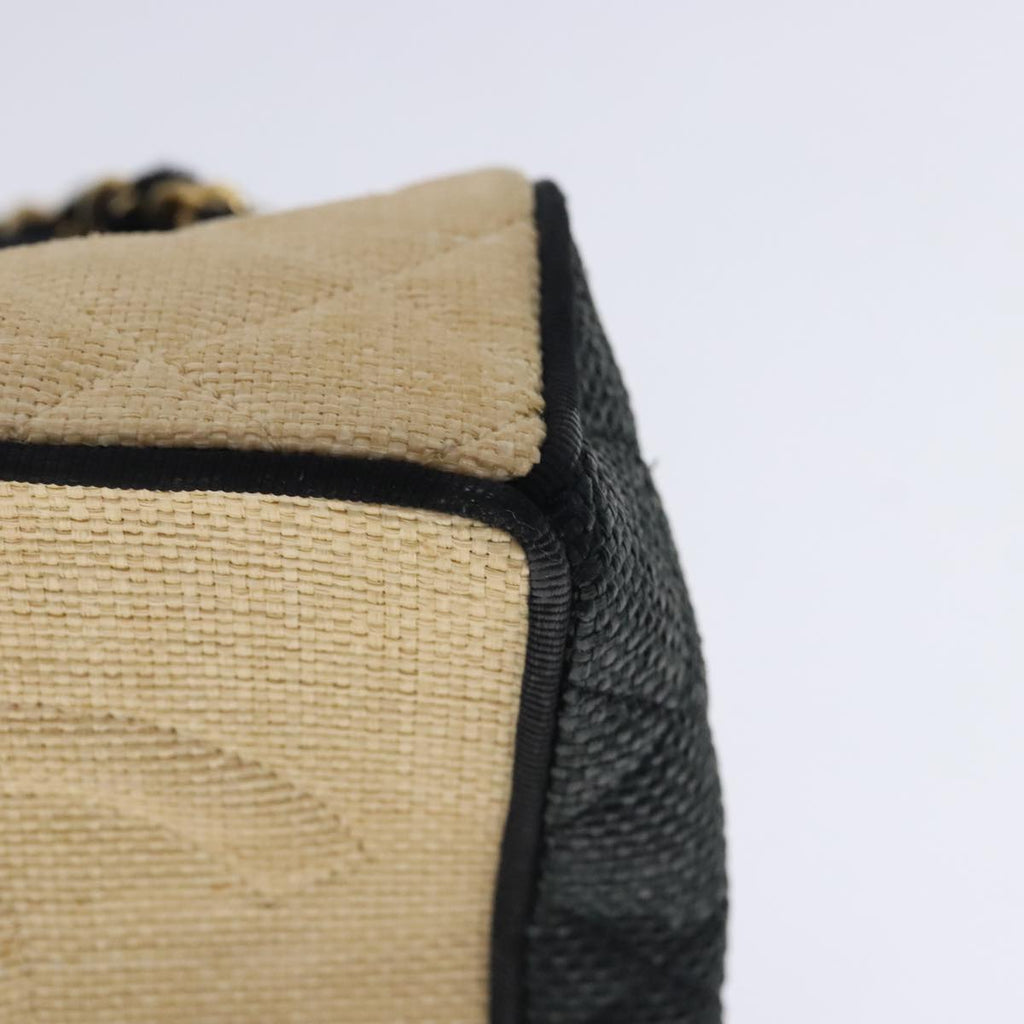 CHANEL Hand Bag straw Beige Black CC bs18882