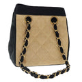 CHANEL Hand Bag straw Beige Black CC bs18882