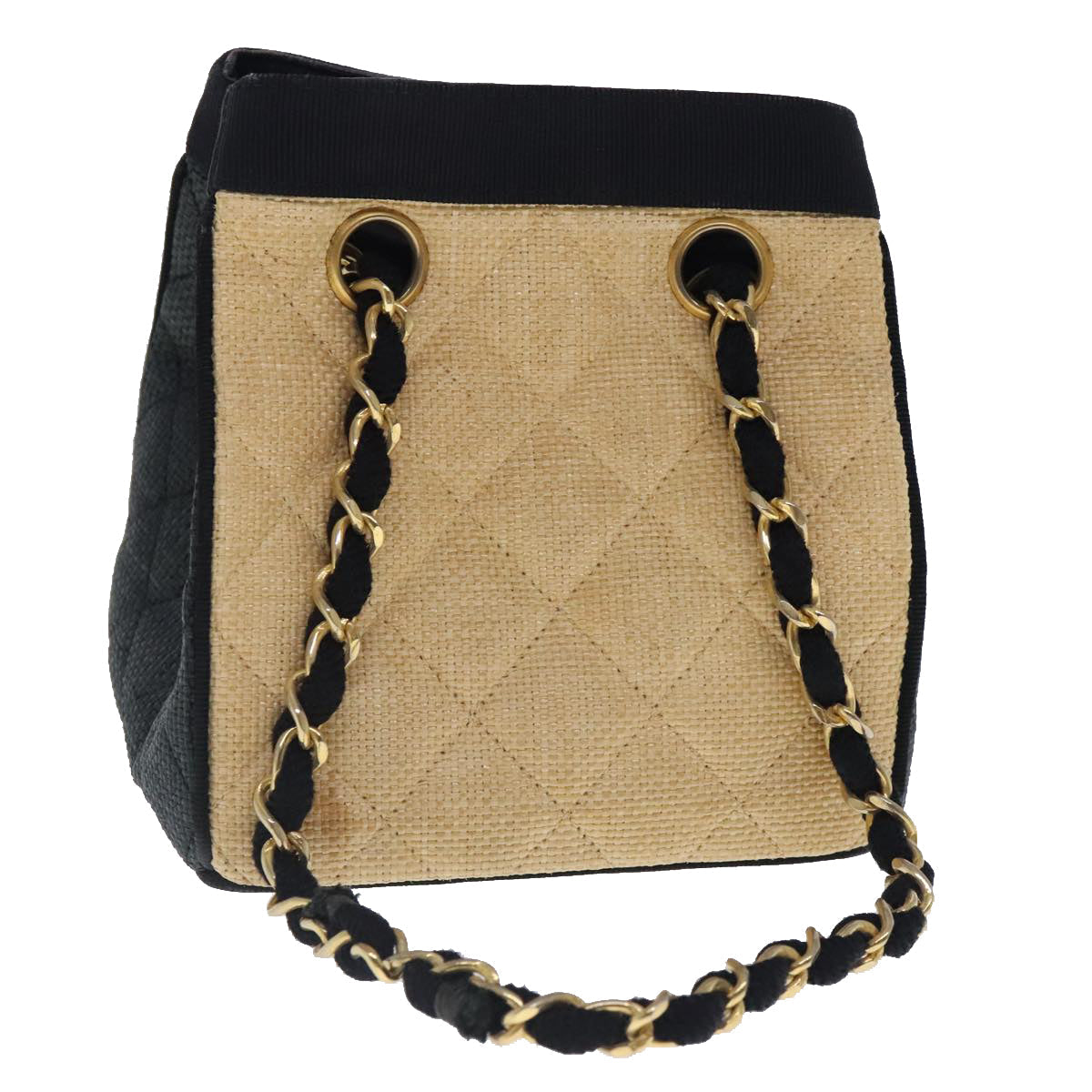 CHANEL Hand Bag straw Beige Black CC bs18882