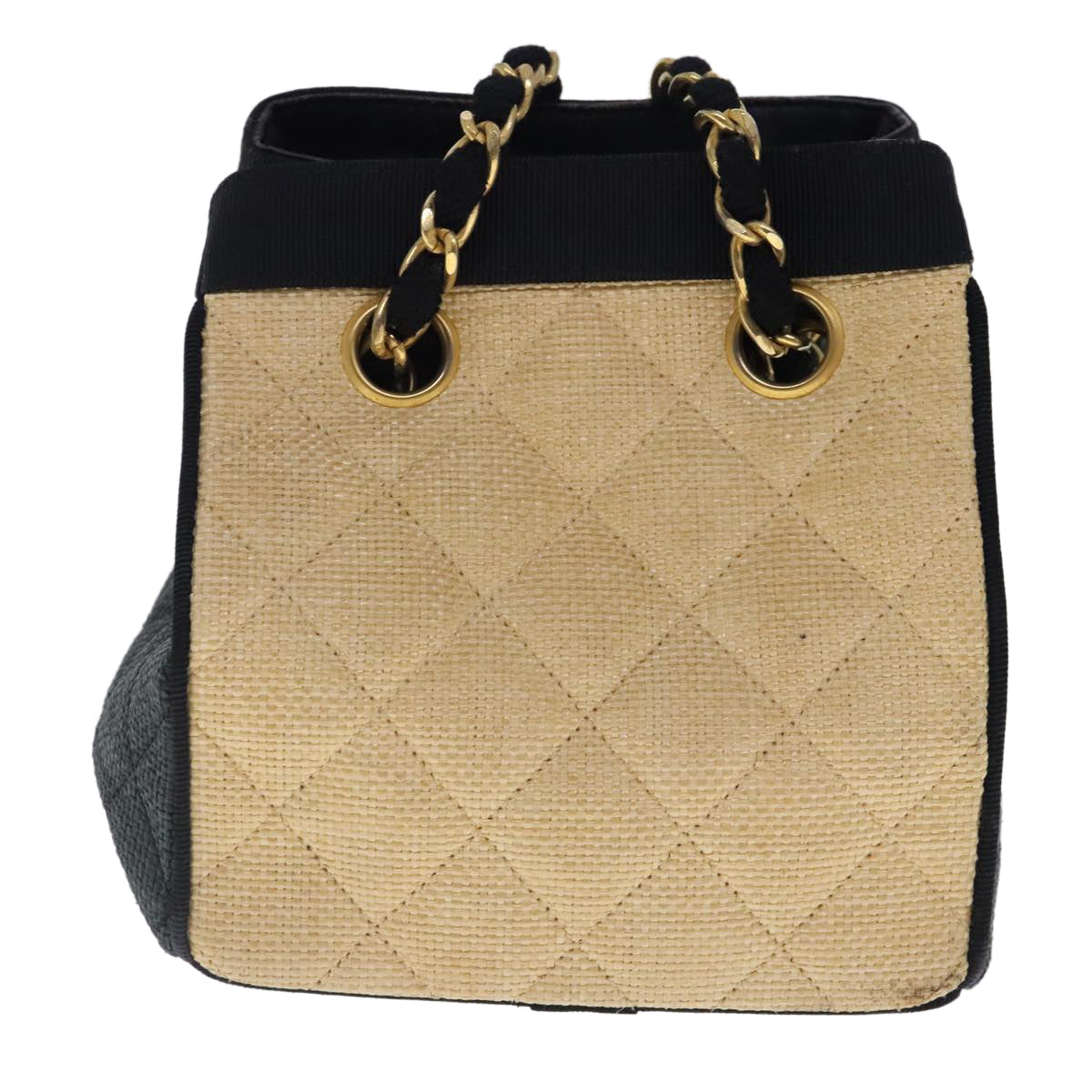 CHANEL Hand Bag straw Beige Black CC bs18882