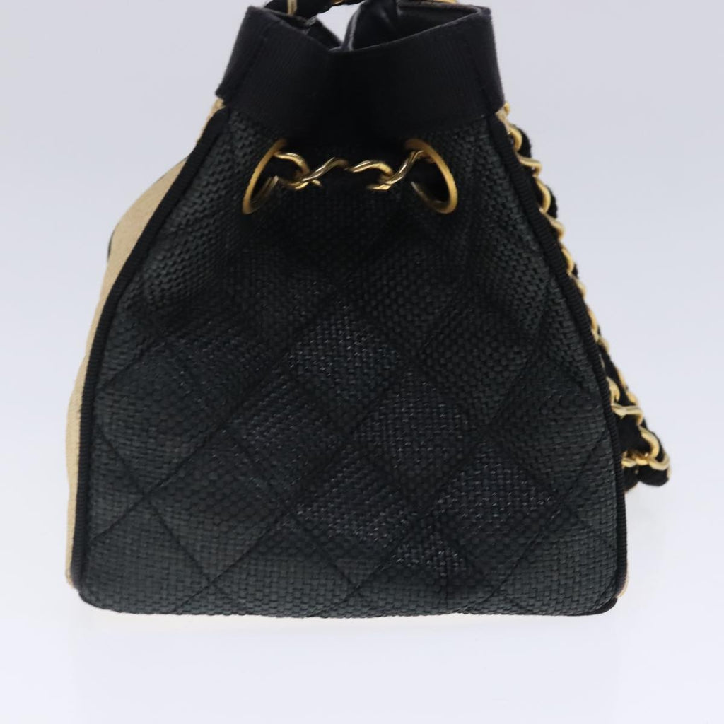 CHANEL Hand Bag straw Beige Black CC bs18882