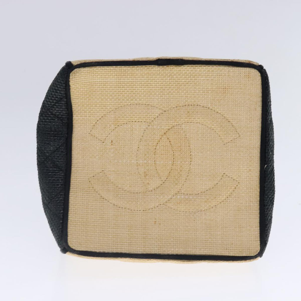 CHANEL Hand Bag straw Beige Black CC bs18882