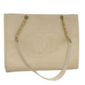 CHANEL COCO Mark Chain Tote Bag Caviar Skin Beige Gold CC bs18886
