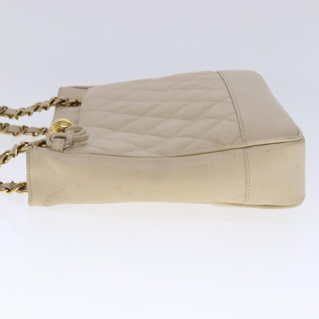 CHANEL Matelasse Chain Shoulder Bag Caviar Skin Beige CC bs18887