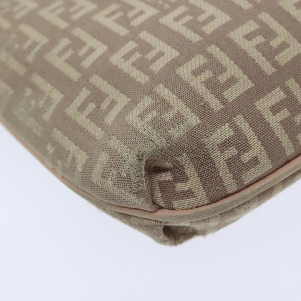 FENDI Zucchino Canvas Shoulder Bag Beige Gold bs18891