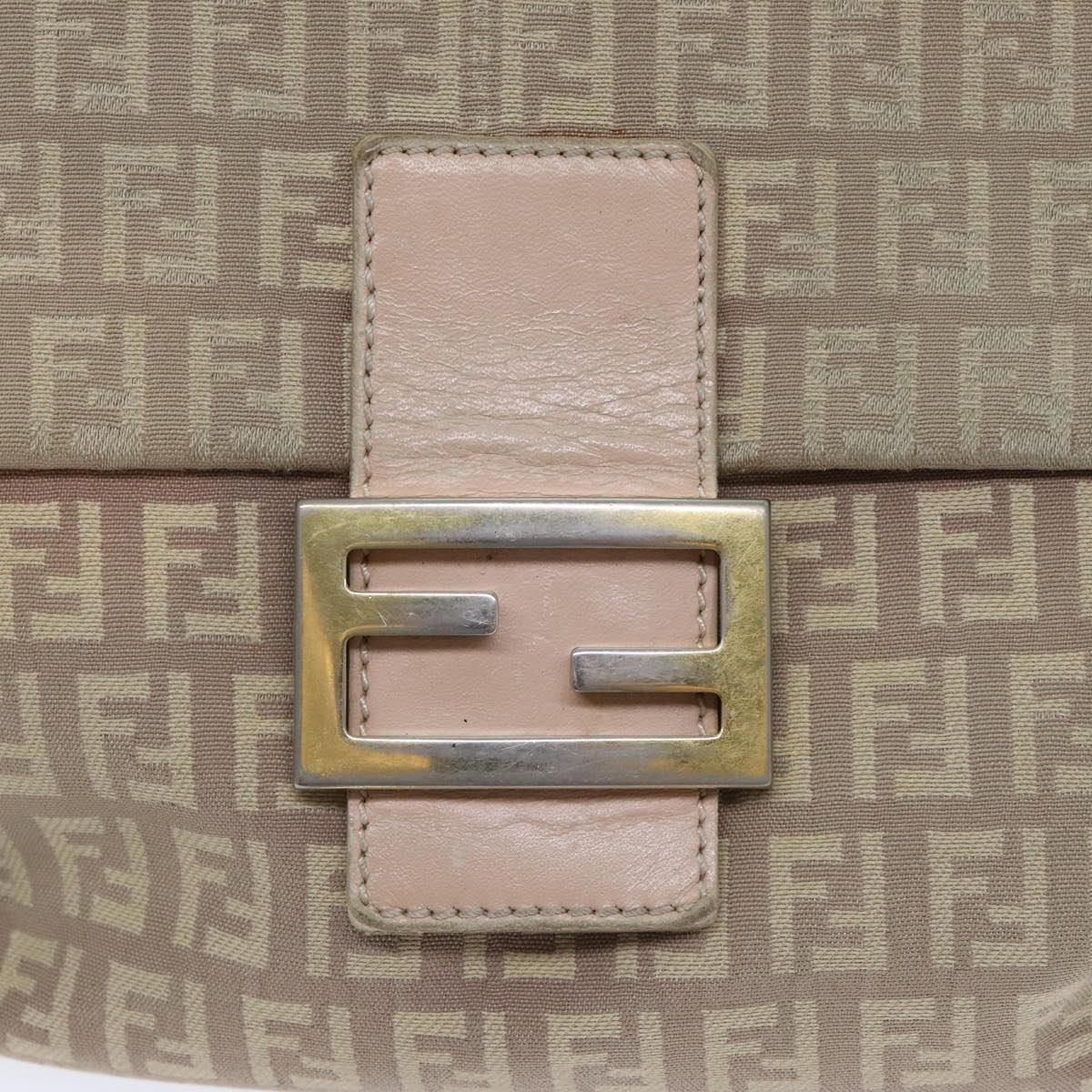 FENDI Zucchino Canvas Shoulder Bag Beige Gold bs18891