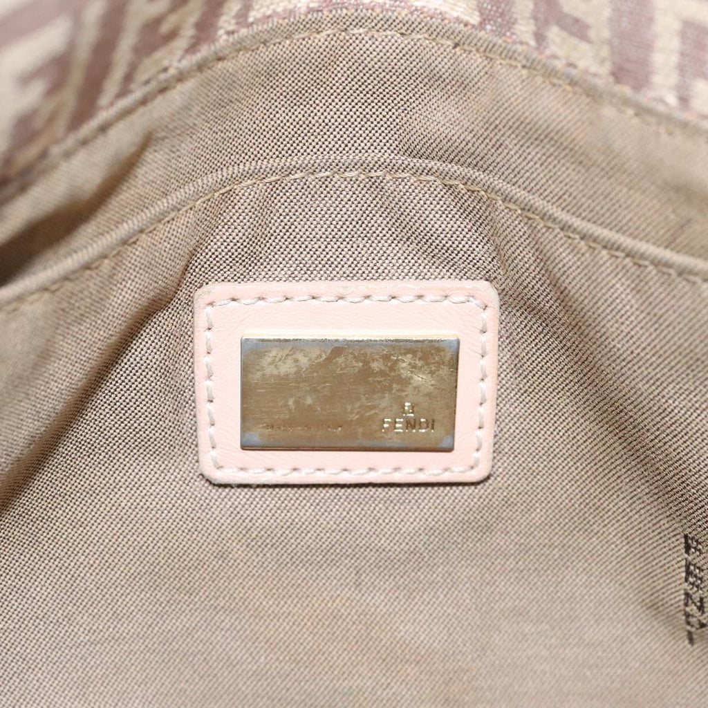 FENDI Zucchino Canvas Shoulder Bag Beige Gold bs18891