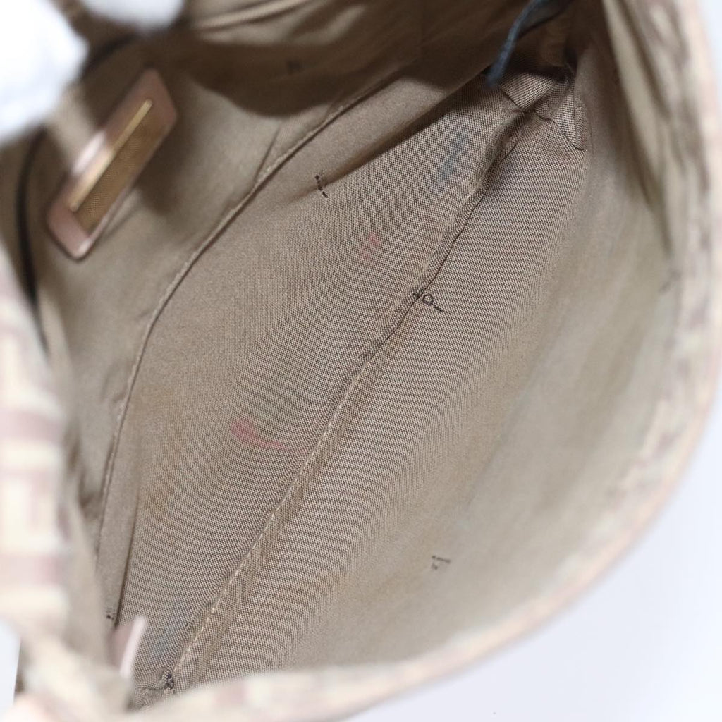 FENDI Zucchino Canvas Shoulder Bag Beige Gold bs18891