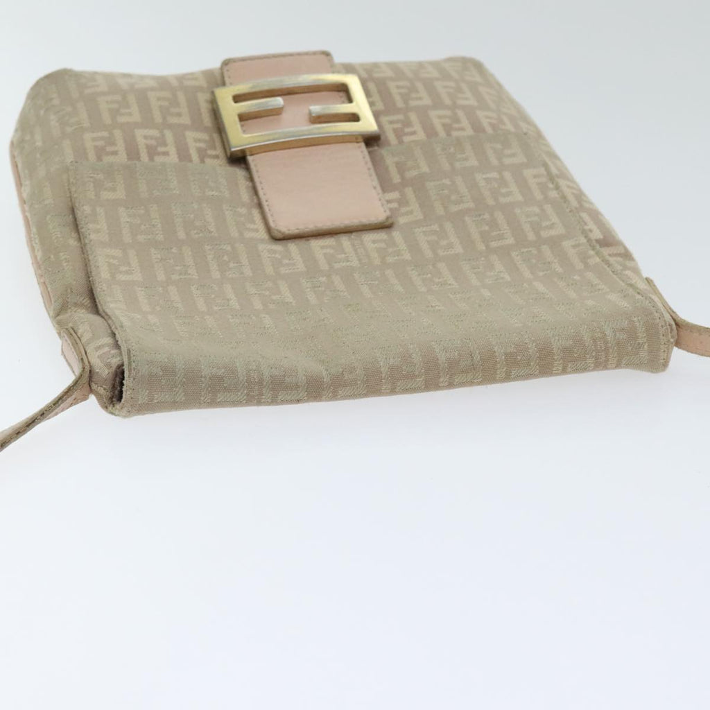 FENDI Zucchino Canvas Shoulder Bag Beige Gold bs18891
