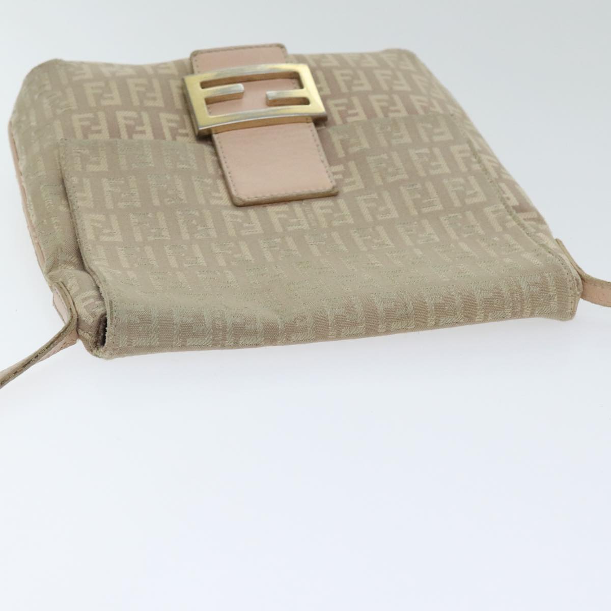 FENDI Zucchino Canvas Shoulder Bag Beige Gold bs18891