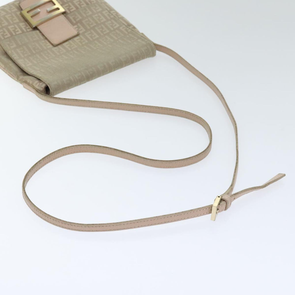 FENDI Zucchino Canvas Shoulder Bag Beige Gold bs18891