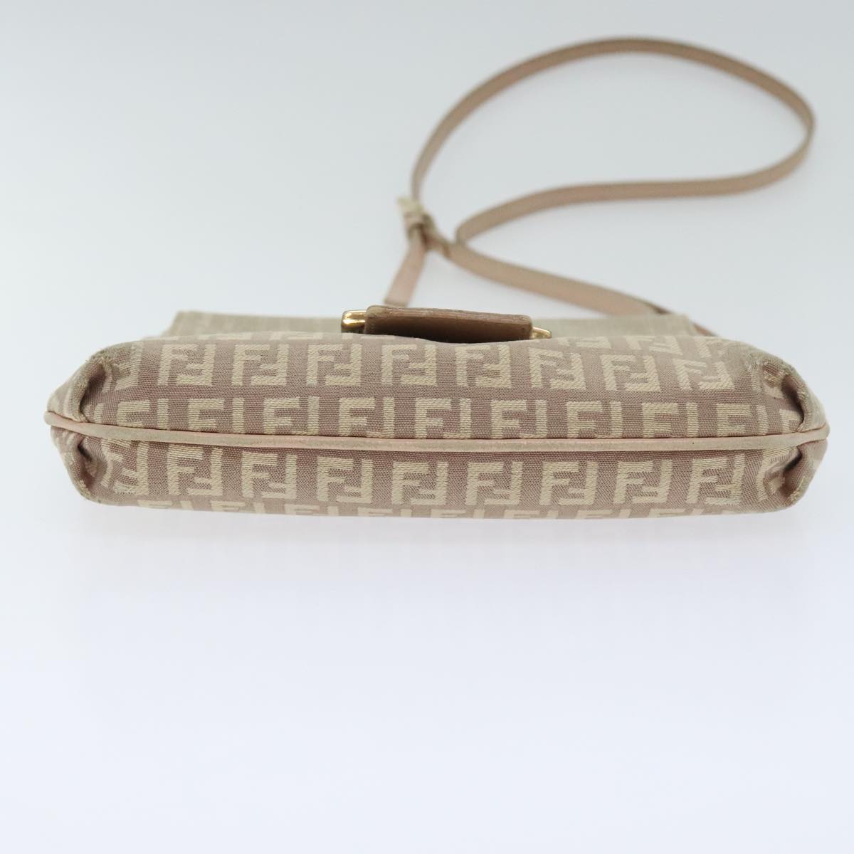 FENDI Zucchino Canvas Shoulder Bag Beige Gold bs18891