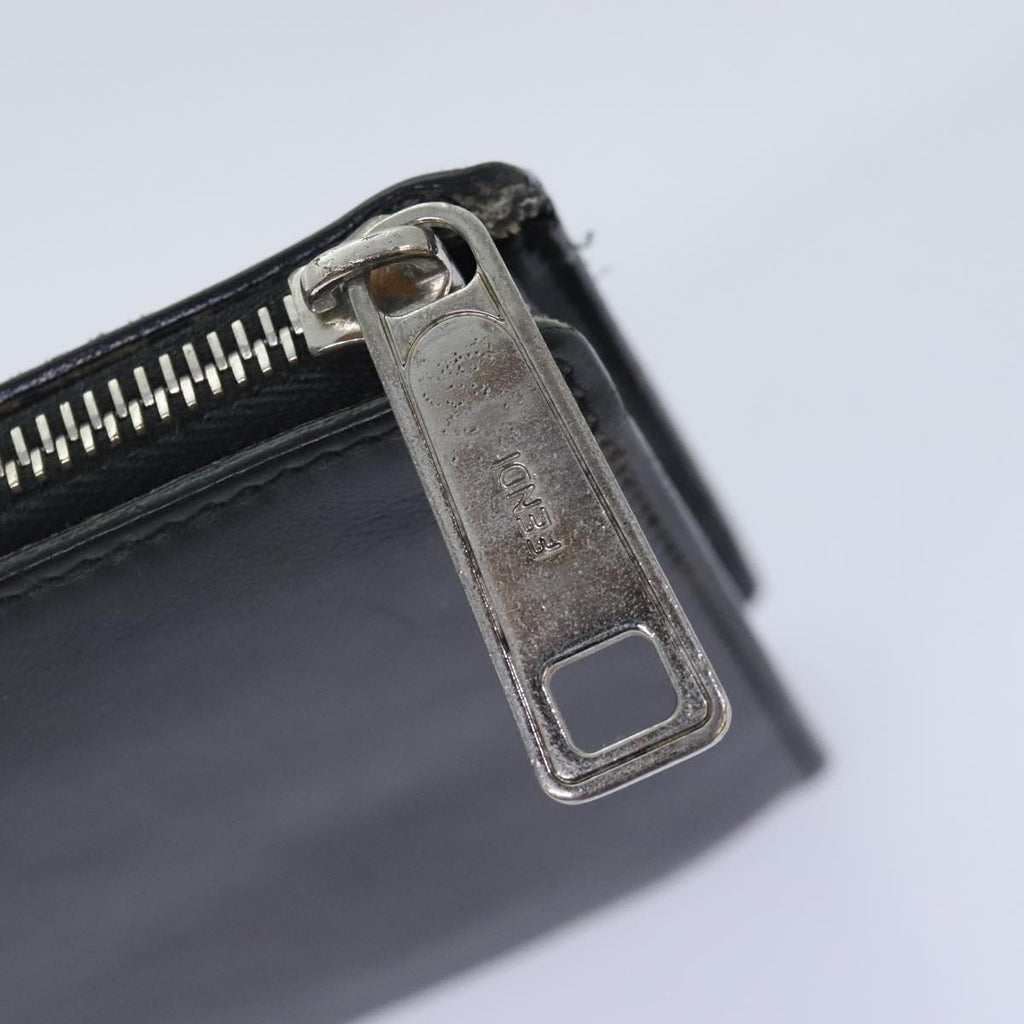 FENDI Clutch Bag Leather Black Silver bs18896