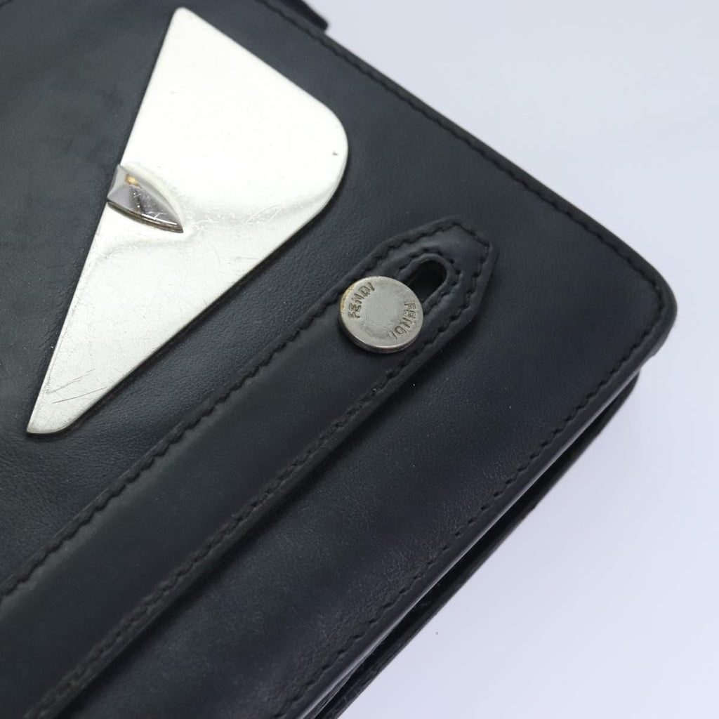 FENDI Clutch Bag Leather Black Silver bs18896