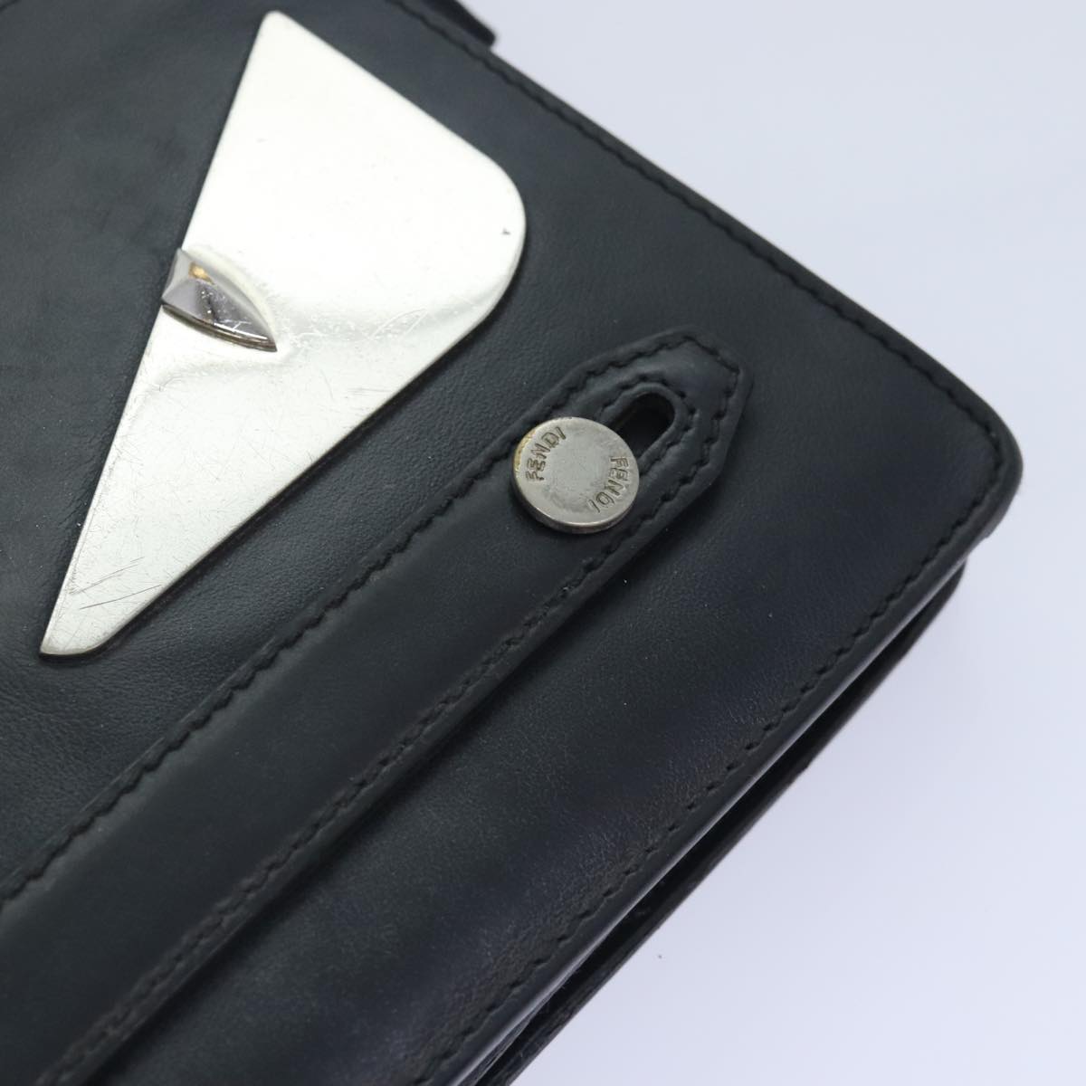 FENDI Clutch Bag Leather Black Silver bs18896