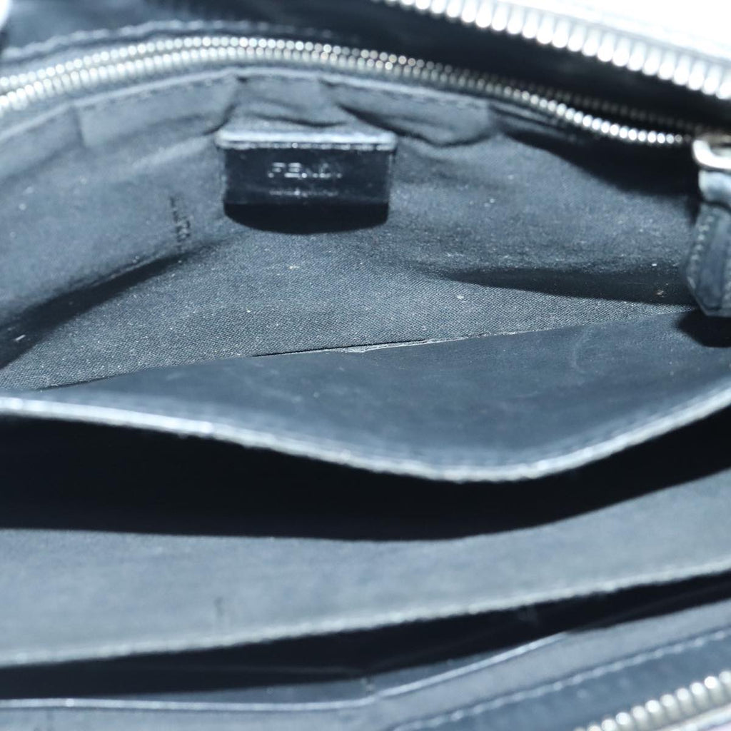 FENDI Clutch Bag Leather Black Silver bs18896