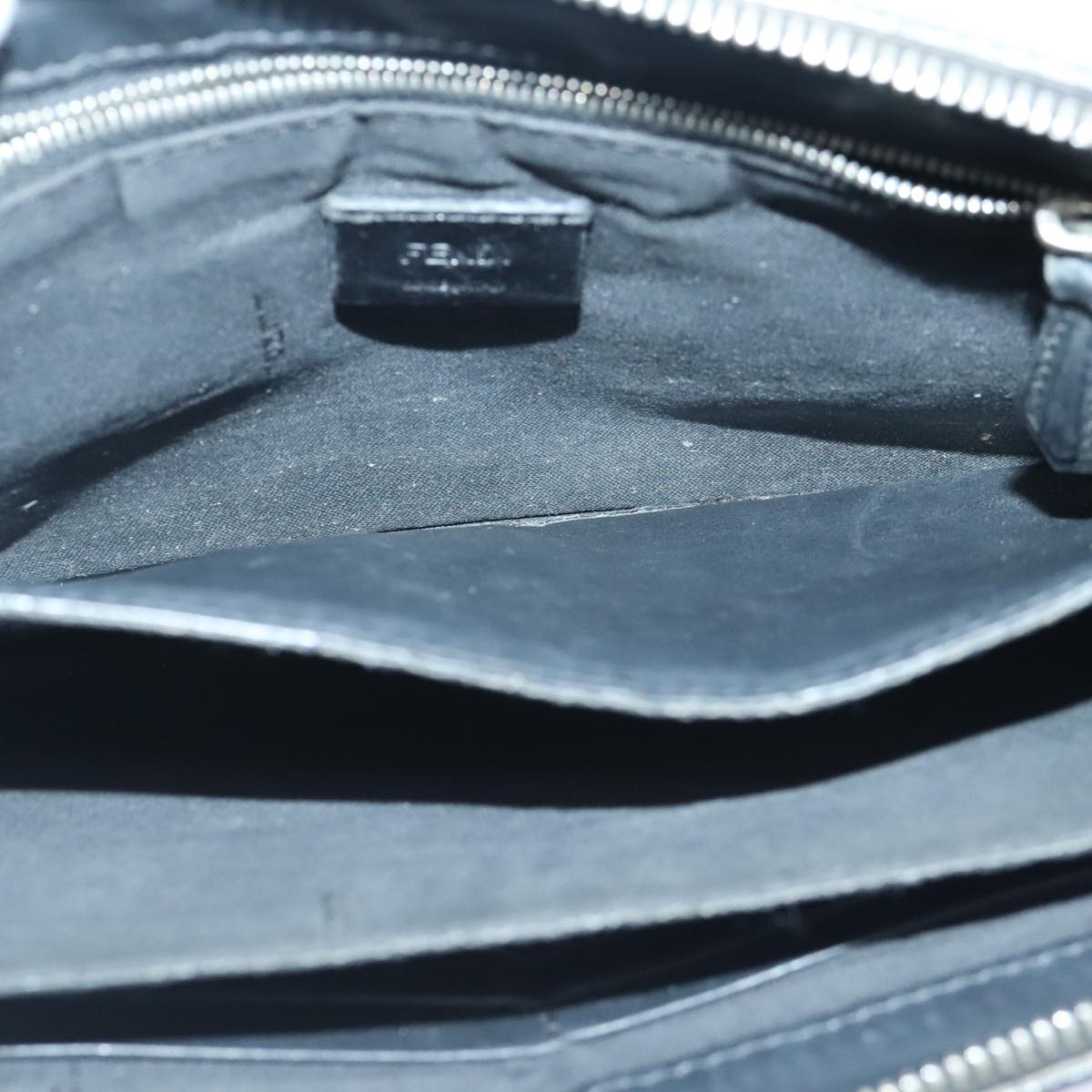 FENDI Clutch Bag Leather Black Silver bs18896