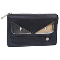 FENDI Clutch Bag Leather Black Silver bs18896