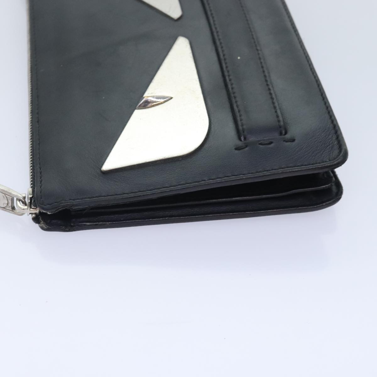 FENDI Clutch Bag Leather Black Silver bs18896
