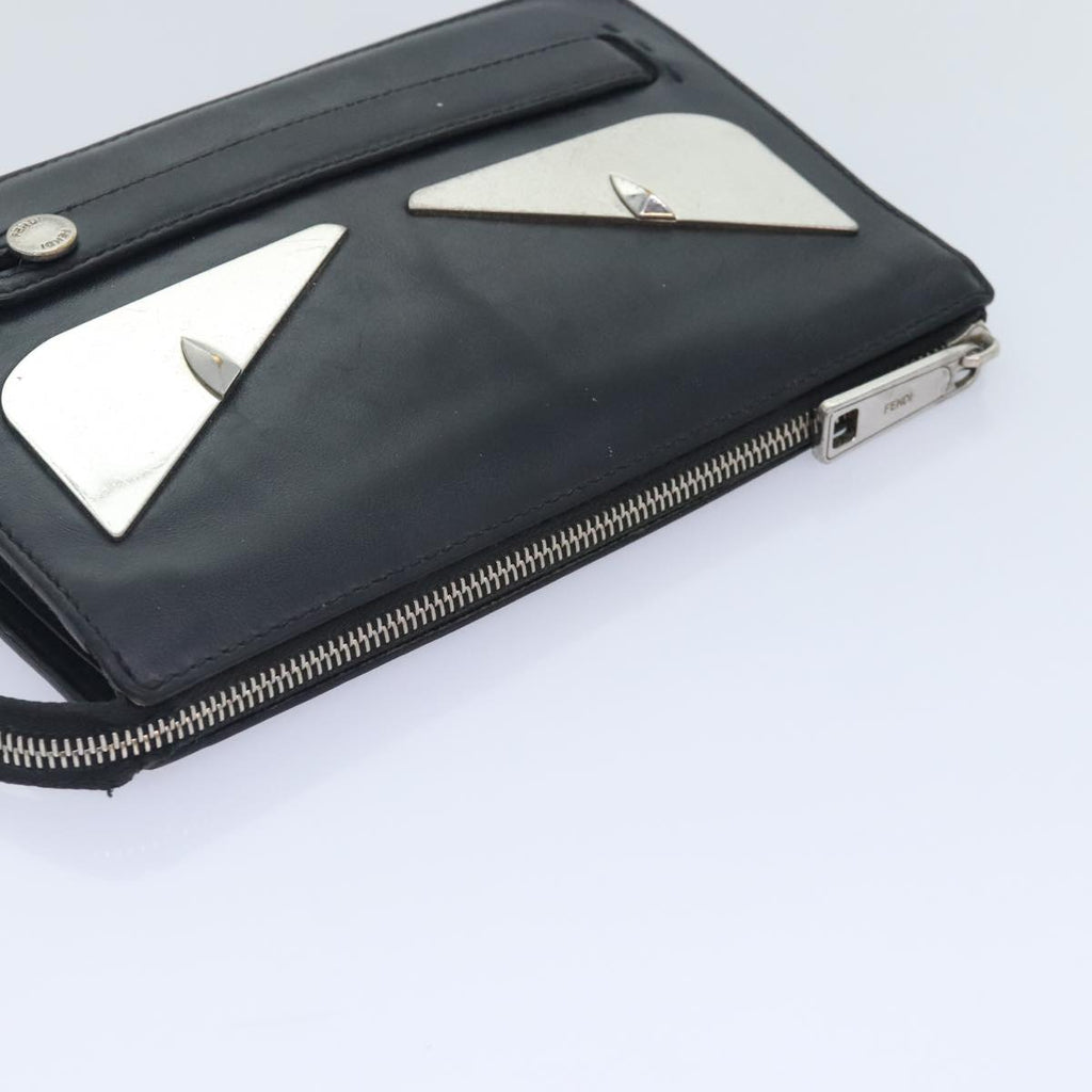 FENDI Clutch Bag Leather Black Silver bs18896