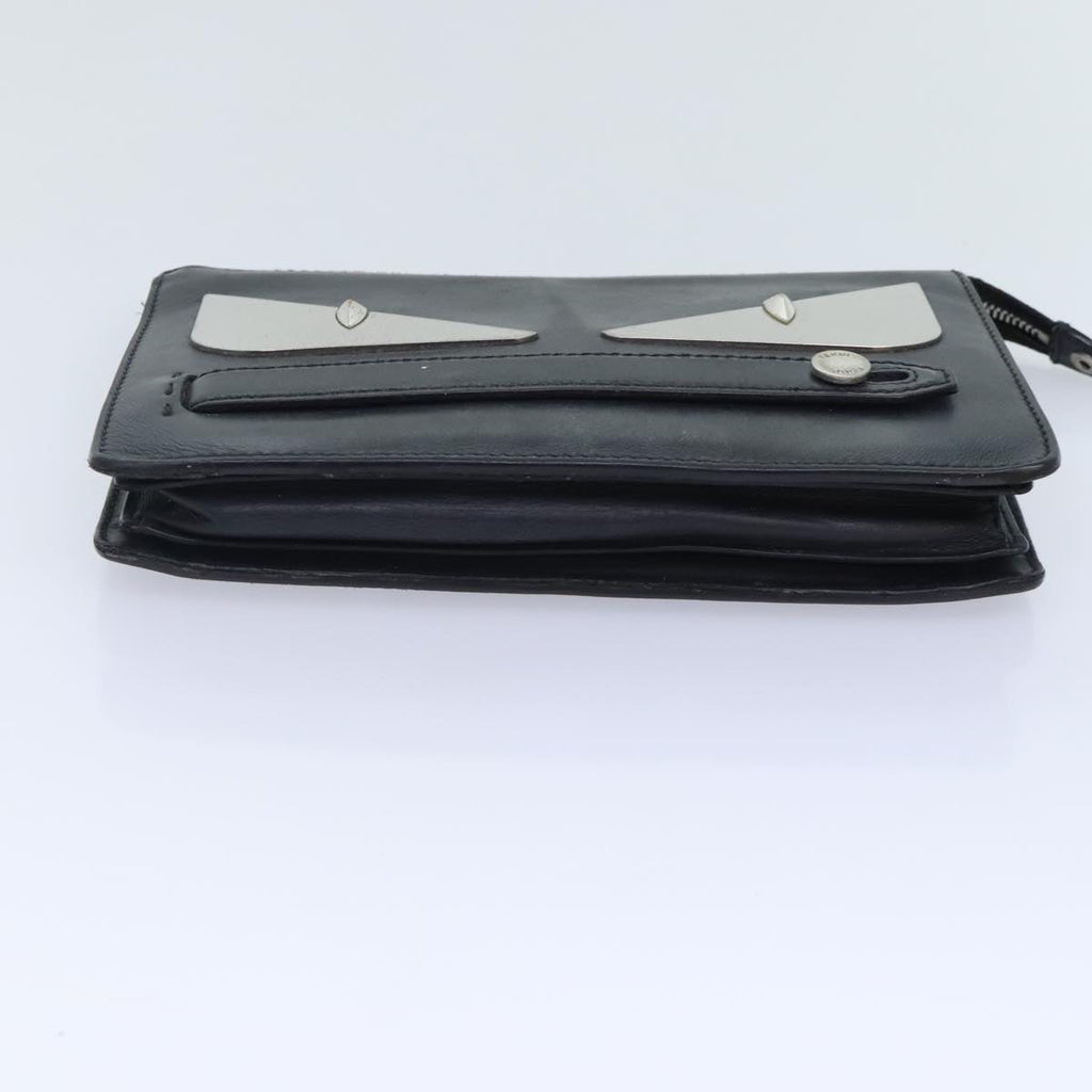 FENDI Clutch Bag Leather Black Silver bs18896