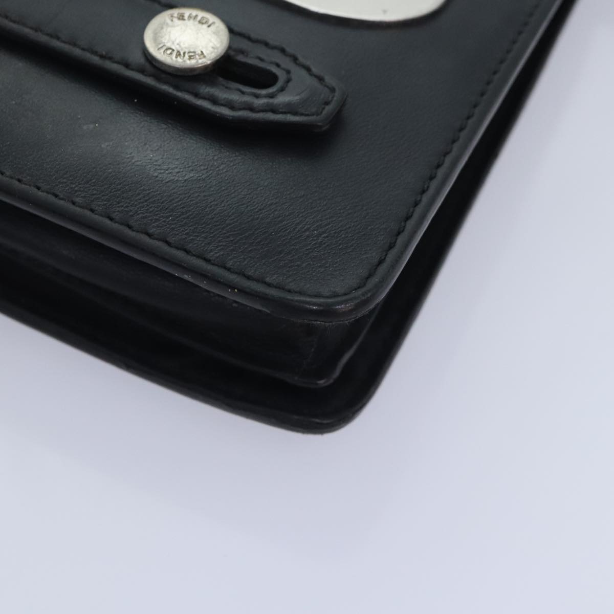 FENDI Clutch Bag Leather Black Silver bs18896