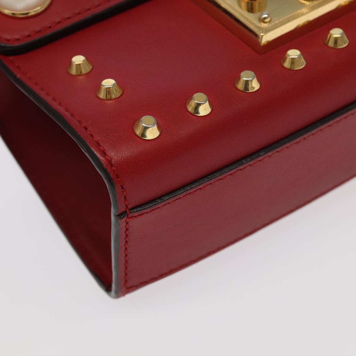 GUCCI Padlock Chain Shoulder Bag Leather Red Gold 432182 bs18902A