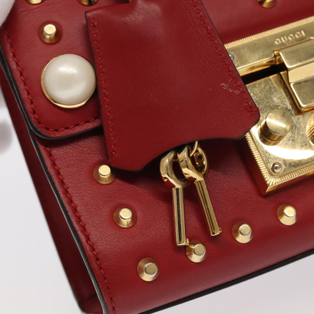 GUCCI Padlock Chain Shoulder Bag Leather Red Gold 432182 bs18902A