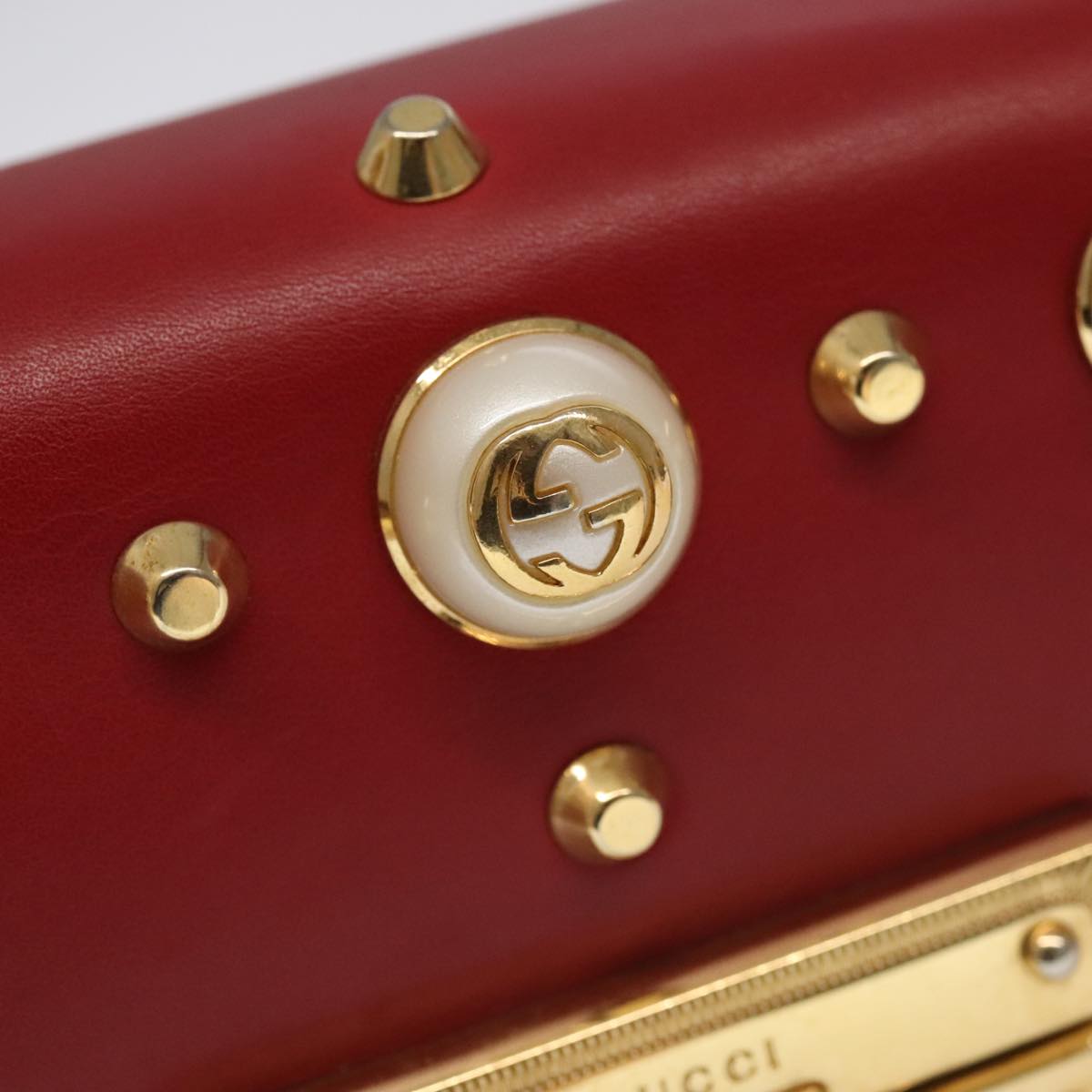 GUCCI Padlock Chain Shoulder Bag Leather Red Gold 432182 bs18902A
