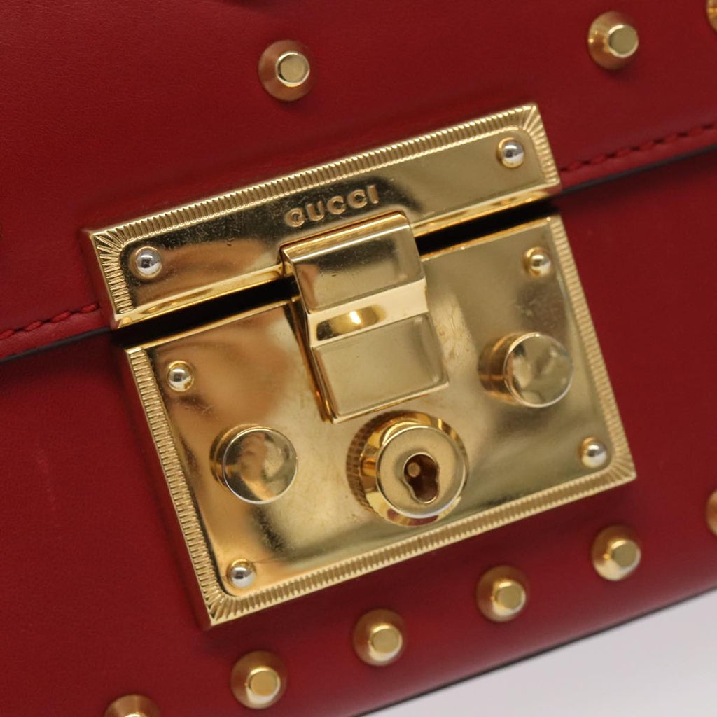 GUCCI Padlock Chain Shoulder Bag Leather Red Gold 432182 bs18902A