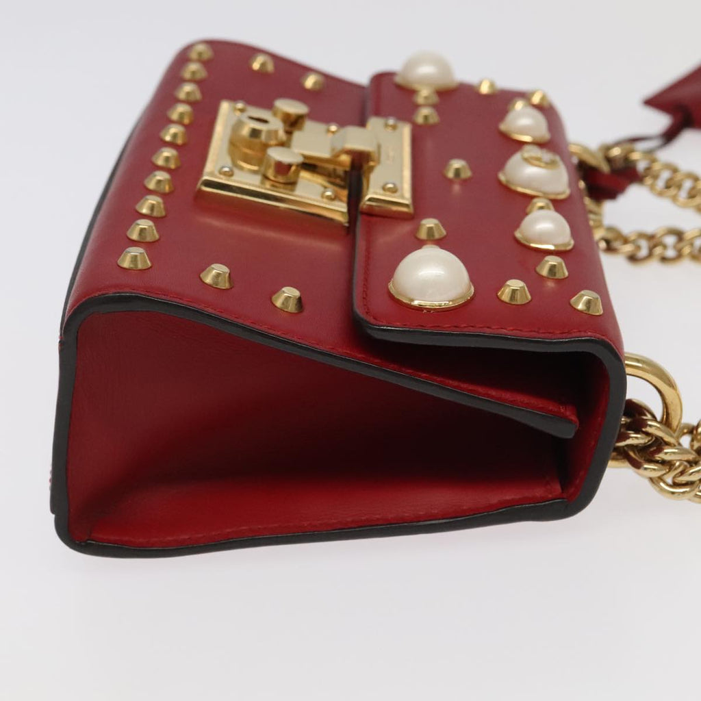 GUCCI Padlock Chain Shoulder Bag Leather Red Gold 432182 bs18902A