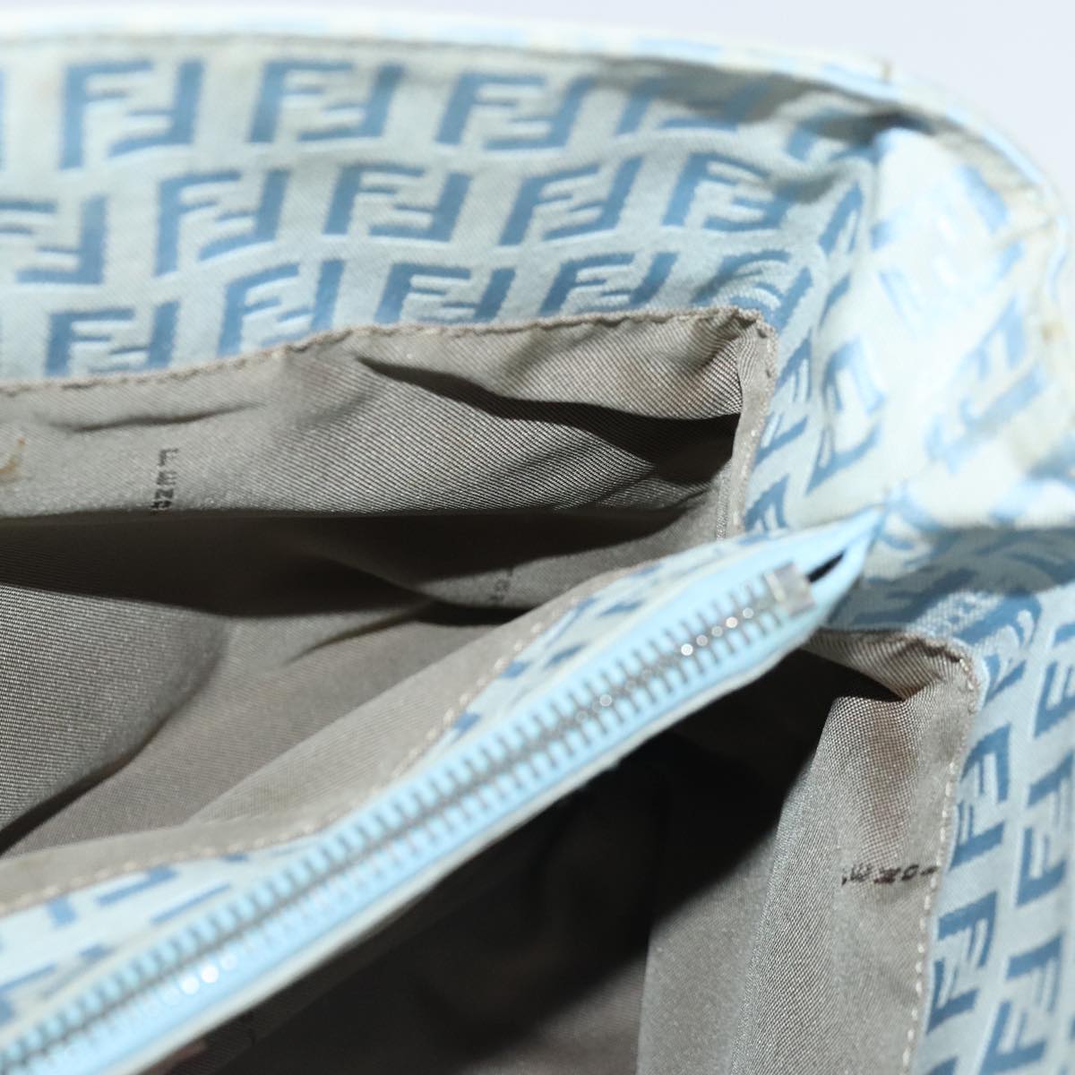 FENDI Zucchino Canvas Hand Bag Light Blue Silver bs19020