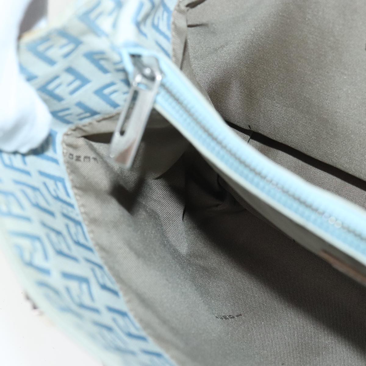 FENDI Zucchino Canvas Hand Bag Light Blue Silver bs19020
