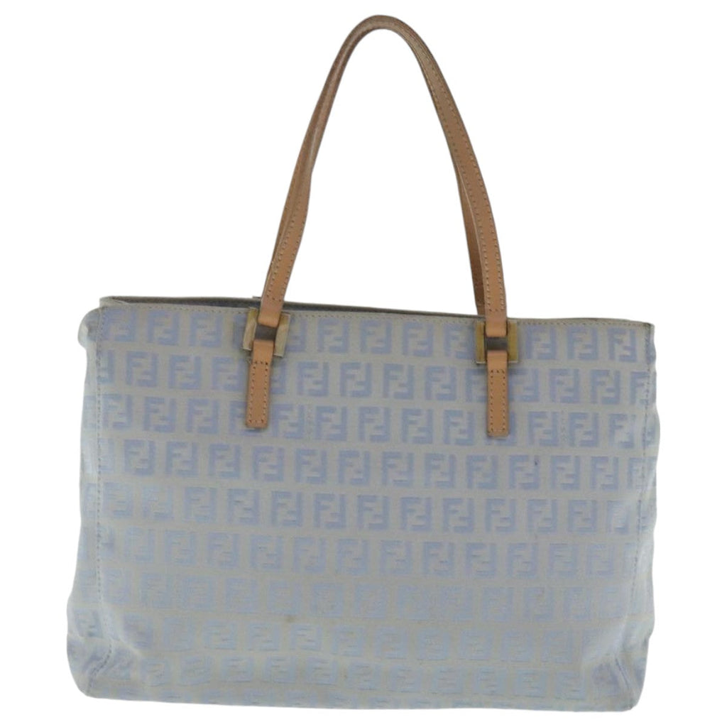 FENDI Zucchino Canvas Hand Bag Light Blue Silver bs19020