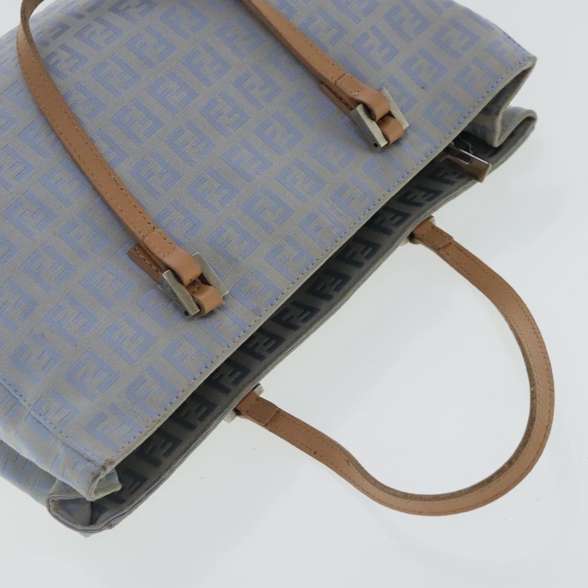 FENDI Zucchino Canvas Hand Bag Light Blue Silver bs19020